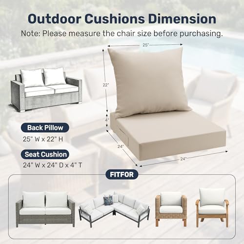 UNIKOME Outdoor Seat Cushions 24 X 24 Inch - Water-Resistant & Fade