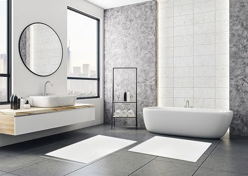 (Pack of 12 White Bath Mat Towels 20 x 30 Inches, Economy Hotel Bath Mats for Bathroom Floor, Hotel Quality & Absorbent Washable Bath Mats for Bathroom Tub