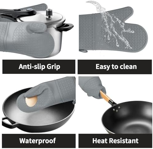 Silicone Oven Mitts, Heat Resistant 500F Kitchen Mitts 2PCS, 11.6"