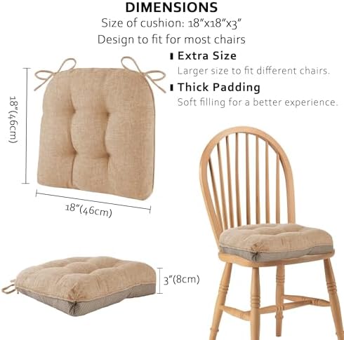 ELFJOY Chair Cushions for Dining Chairs 18" x 18" x 3" Set of 4 Khaki