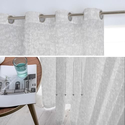 Grey Sheer Curtains 63 Inch Long 2 Panels, Modern Minimalist Classic