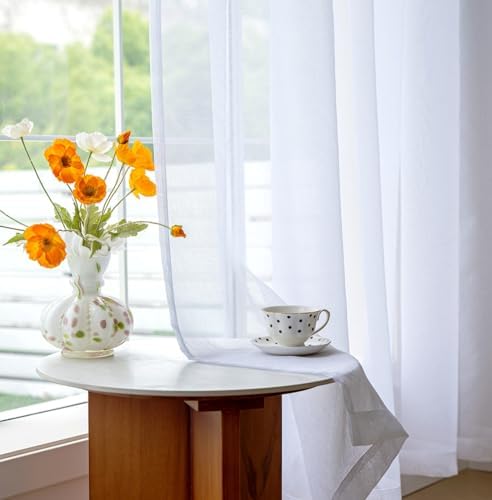MYSTIC-HOME Sheer Curtains 84 Inches Long - 2 Panels White Sheer