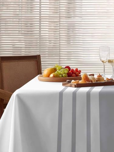 Gray Rectangle Tablecloth 60 x 120 Inches Striped Vintage Linen