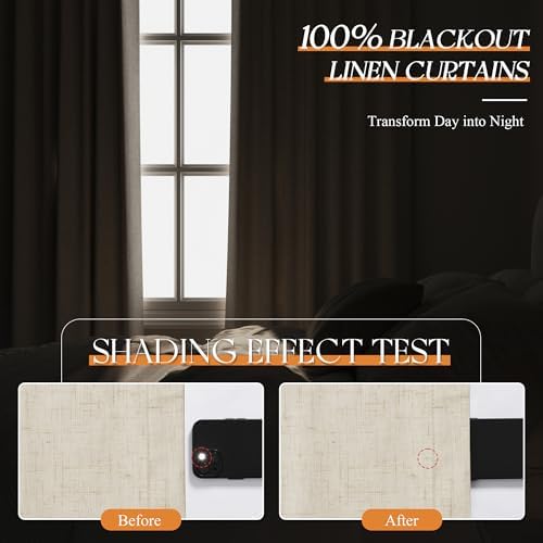 Jowels Warm Beige Linen Grommet Blackout Curtains 108 Inch Long for