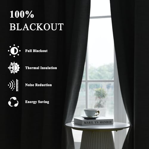 Macochico 100% Blackout Linen Curtains 96 Inches Long Full Light