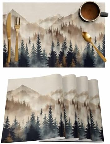 Placemats Set of 8, Tan Forest Woven Placemat, Linen Place Mats for