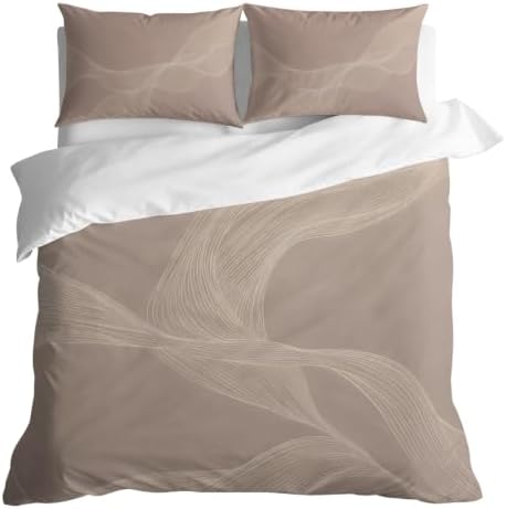 Warm Taupe Line Art Duvet Cover Queen Size, Modern Abstract Art Luxury