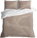 Warm Taupe Line Art Duvet Cover Queen Size, Modern Abstract Art Luxury
