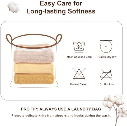 100% Cotton Cable Knit Throw Blanket, Ultra Soft, Warm, Machine