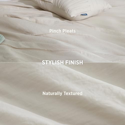 Bedsure Queen Comforter Set 4 Piece, Beige Boho, Pinch Pleat