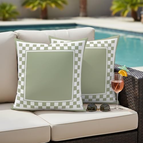 Outdoor Pillow Covers Sage Green Buffalo Plaid Decorative Throw Pillow
