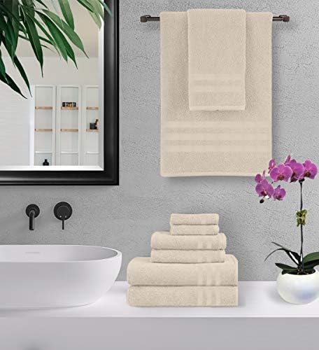 100% Cotton 6-Piece Towel Set - 2 Bath Towels, 2 Hand Towels, and 2