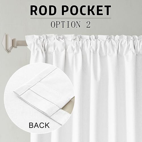 120 Inch Extra Long Linen Pure White Curtains Floor to Ceiling for