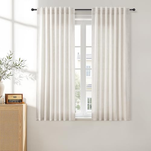 Aersas Thick Linen Curtains 63 Inches Long for Living Room 2 Panels