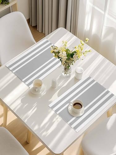 Placemats Set of 8 for Dining Table, Gray Geometric Fringe Washable