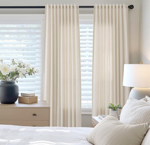 Nanspring Extra Long Linen Curtains 120 Inch Hook Belt Beige Cream 2