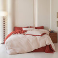 SUSYBAO Neutral Pinstripe Duvet Cover King 100% Washed Cotton 3 Pieces
