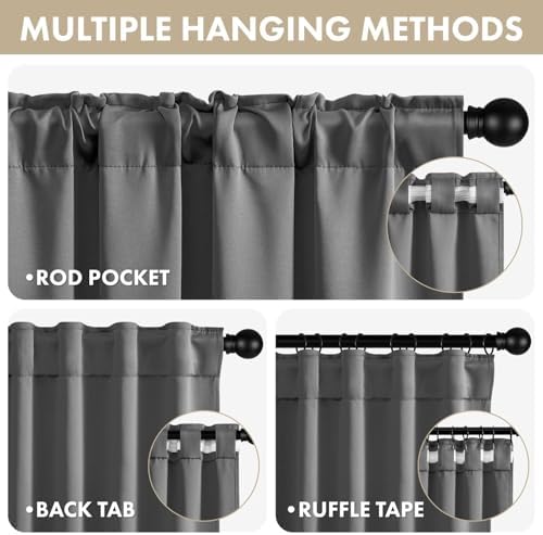 ANRODUO Grey Back Tab Blackout Curtains 120 Inch Length 2 Panels
