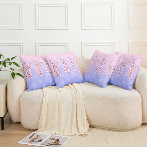 jejeloiu Kids Cherry Blossoms Throw Pillow Covers Set of 2 22 x