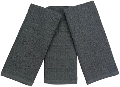 Waffle Grey Kitchen Dish Towels 100% Cotton Cloth Soft Cleaning Drying
