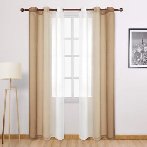 DWCN Taupe Ombre Sheer Curtains - 84 inches Long Faux Linen Gradient