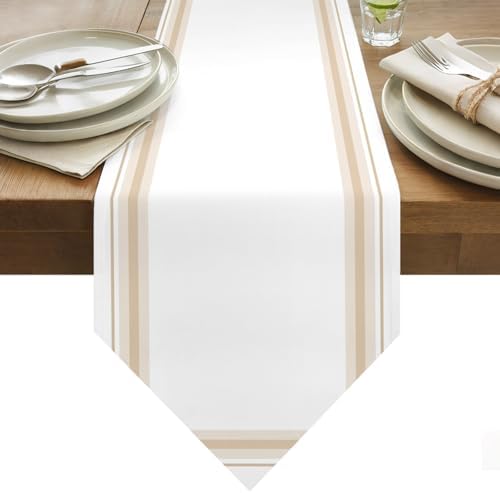 Table Runners 13x108 Inches Long, Beige Stripes Lines Table Runner
