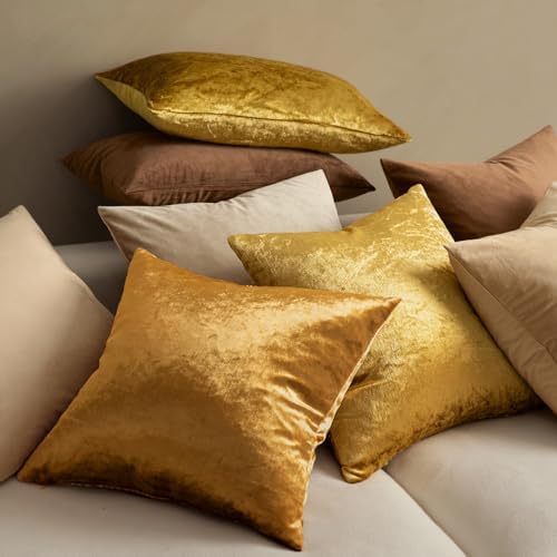MIULEE Velvet Throw Pillow Covers 20x20 Inch Pack of 2 Dark Gold