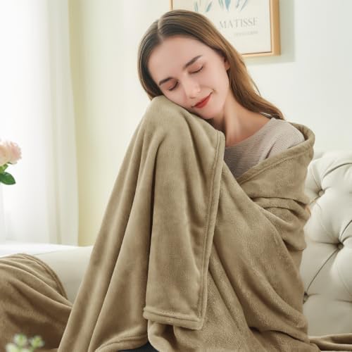 BEDELITE Fleece Blanket Soft Plush King Bed Blanket Light Camel