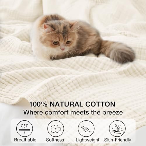 100% Cotton Muslin Blankets for Adults, 6-Layer Large Throw, 50 x 70