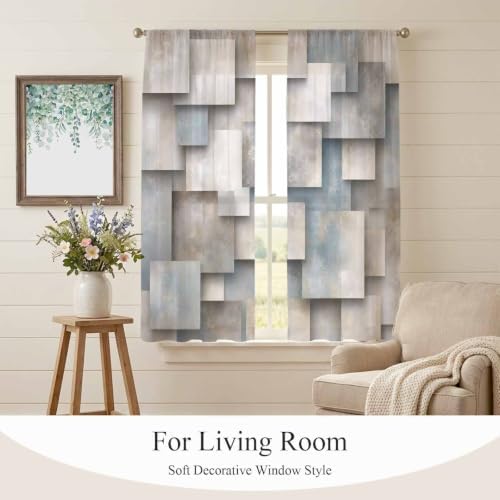 Abstract Block Window Sheer Curtain Minimalist Beige Gray Raised Stone