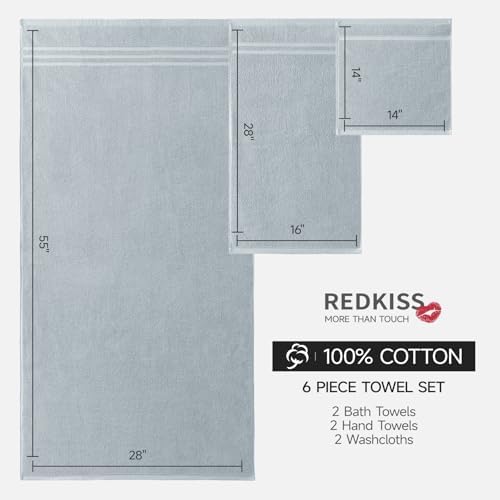 REDKISS Light Grey Towels Set 6 Piece Cotton Towel Sets with 2 Bath