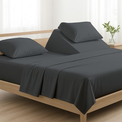 NON Sticky cotton 4 Piece Top Split King Sheets Sets for Adjustable