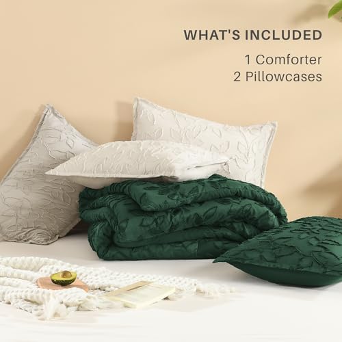 Litanika King Comforter Set, 3PCS Emerald Green Boho Tufted Bedding
