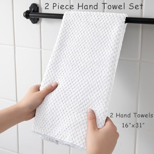 2 Pcs White Hand Towel Set 16"x31" Soft Highly Absorbent Quick Dry