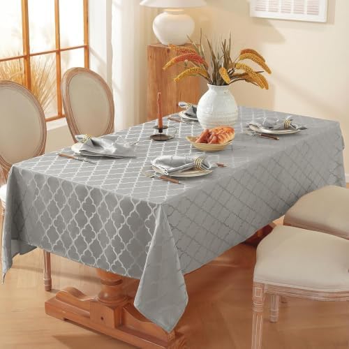 Larponder Fall Tablecloth Rectangle, Jacquard, 60" x 120", Gray