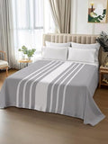 Cal King Size Flat Sheet Only, Light Gray White Stripes Bed Top Sheet