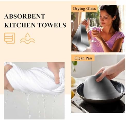 Kitchen Towels Dish Cloths 4 Pack 18x28in,Farm Grey White Gradient