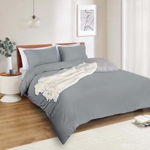 Mejoroom Gray Duvet Cover King - Comforter Cover - Soft and Breathable