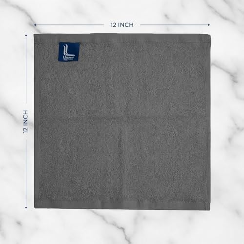 Linteum Zero Twist Washcloths 12x12, 100% Cotton – Grey, 24-Pack