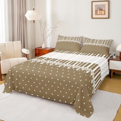 Erosebridal Taupe Heart Striped Bed Sheets Queen for Kids Girls Boys