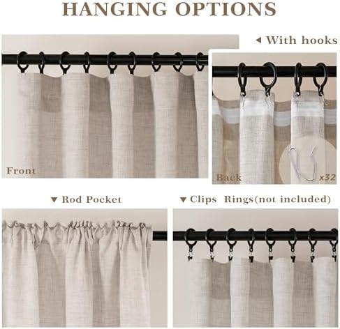 Extra Long Linen Curtains 120 Inch Length 2 Panels Semi Sheer