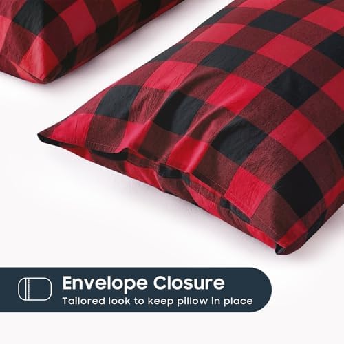 Wake In Cloud - Plaid Pillow Cases, 100% Washed Cotton, Buffalo Check