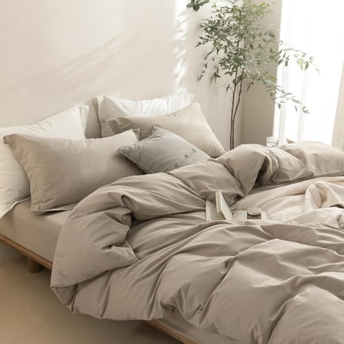 BDEAR 3Pcs Linen Grey Duvet Cover California King Size 104" W x 98" L