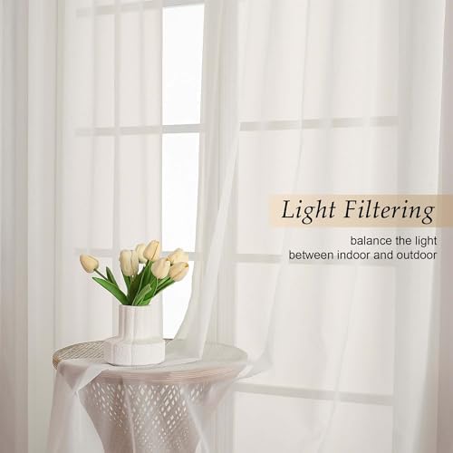 Extra Long Sheer Ivory Curtains for Bedroom Living Room 108 Inches