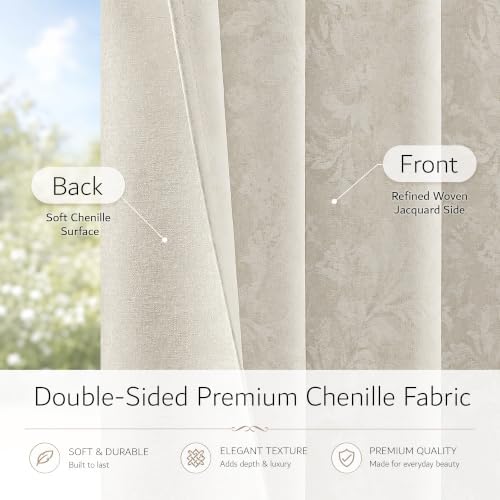 Floral Jacquard Cream Blackout Curtains for Bedroom 108 Inch Long 2