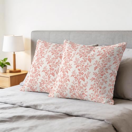 Pillow Covers 18x18 Set of 2, Red Farmhouse Leaves Square Throw Pillow