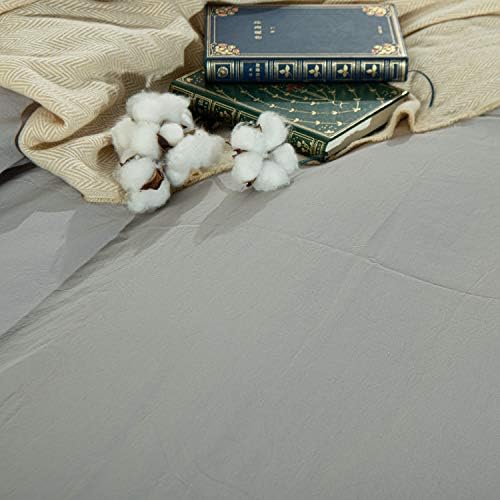 NTBAY King Ruffled Duvet Cover Set, Pieces Washed Cotton, Light Grey