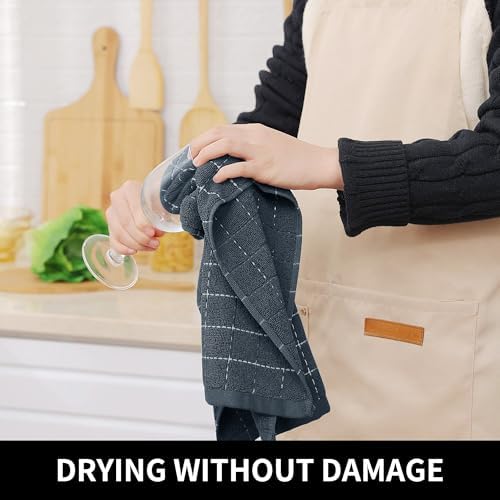Homaxy Cotton Terry Kitchen Towels and Dishcloths Set of 12, Dark Grey