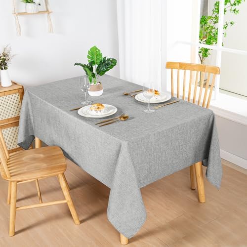 Hiasan 60 x 120 Inch Faux Linen Rectangle Tablecloth, Light Grey