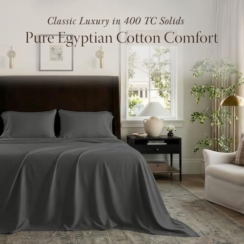 Threadmill 400TC Egyptian Cotton King Sheet Set, Sateen, Solid, Dark